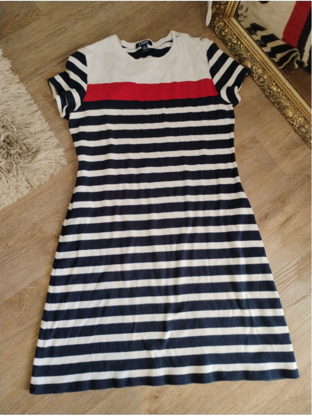 Women's Chaps Striped Mini Dress, Size L, White and Navy Blue